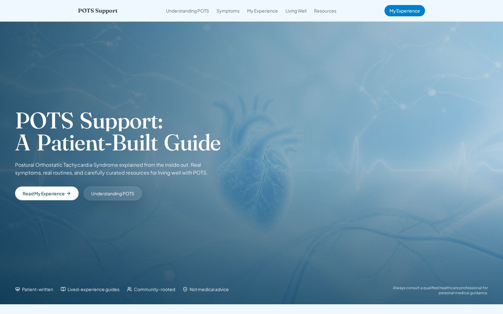 Homepage of the POTS Syndrome Support website